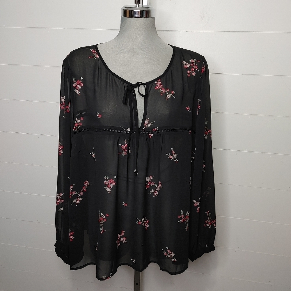 Michel Studio sheer floral peasant blouse 22
